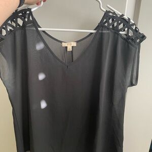 Black Sheer Lattice Shoulder Blouse
